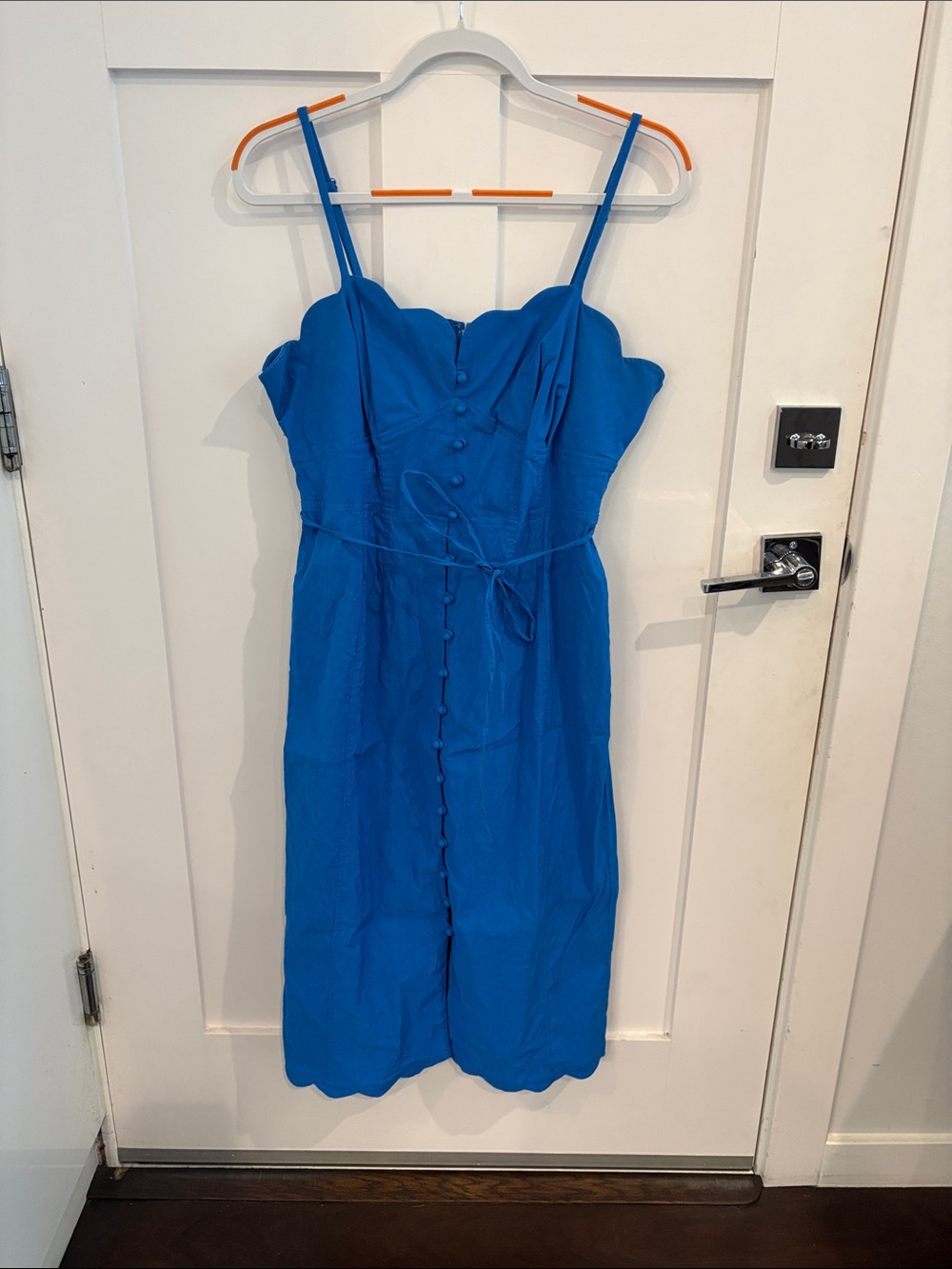 Anthropologie Cobalt Scallop-Trim Button Midi Dress